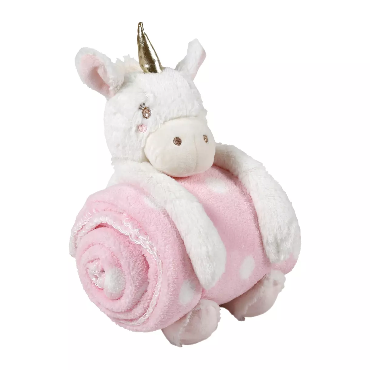 Plaid enfant doux (90 cm) et peluche Licorne Rose 1