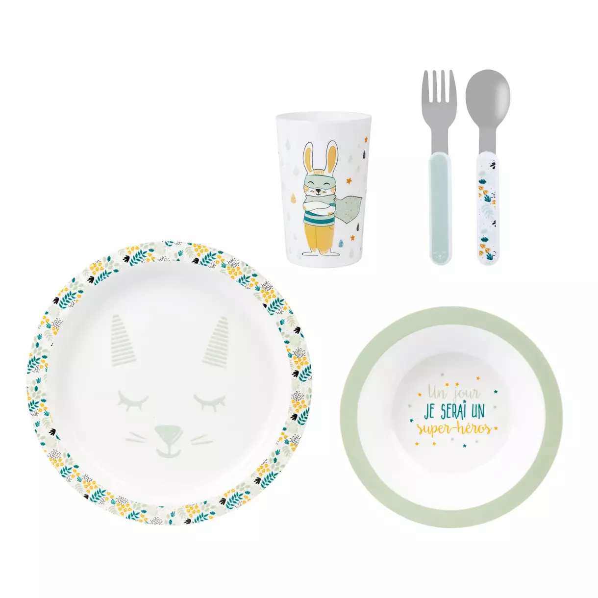 Set para comida 5 piezas Conejito Verde 1