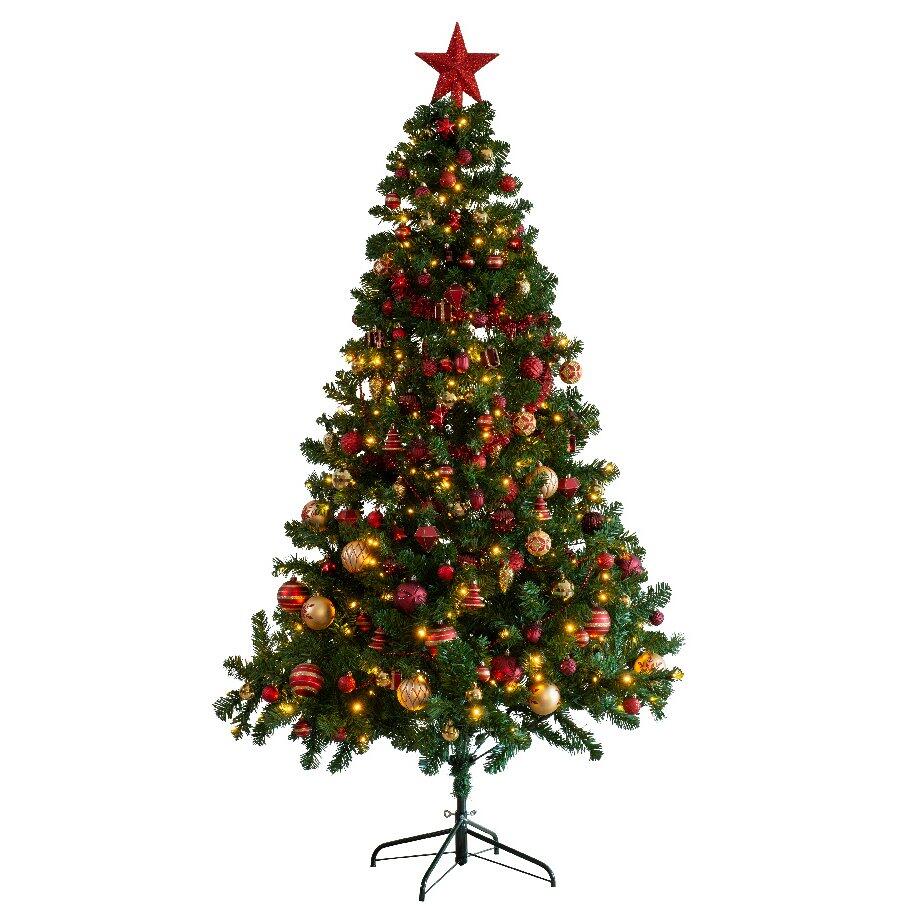 Künstlicher Weihnachtsbaum mit Beleuchtung & Baumschmuck Royal Grün H180 cm Warmweiß 1