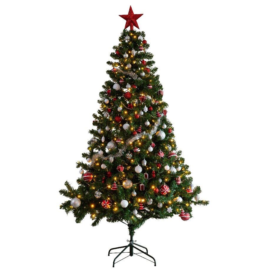 Árbol artificial de Navidad con luces Real todo en uno Verde/Rojo Alto 150 cm Blanco cálido 1