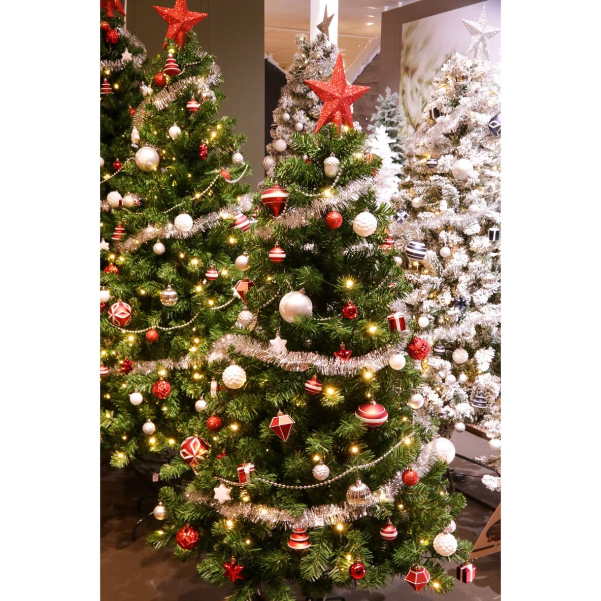 Árbol artificial de Navidad con luces Real todo en uno Verde/Rojo Alto 150 cm Blanco cálido 6