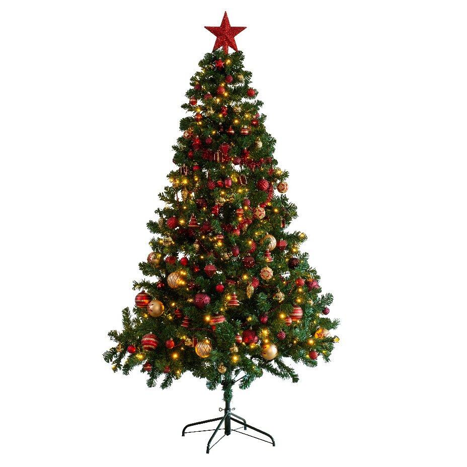 Albero di Natale artificiale illuminato Royal addobbato Verde innevato Alt. 210 cm Bianco caldo 1