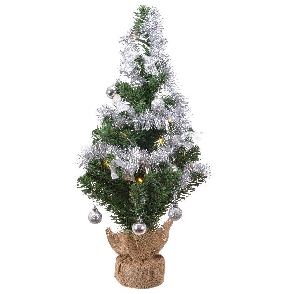 Künstlicher Weihnachtsbaum mit Beleuchtung geschmückt Silberfarben H60 cm Warmweiß 1