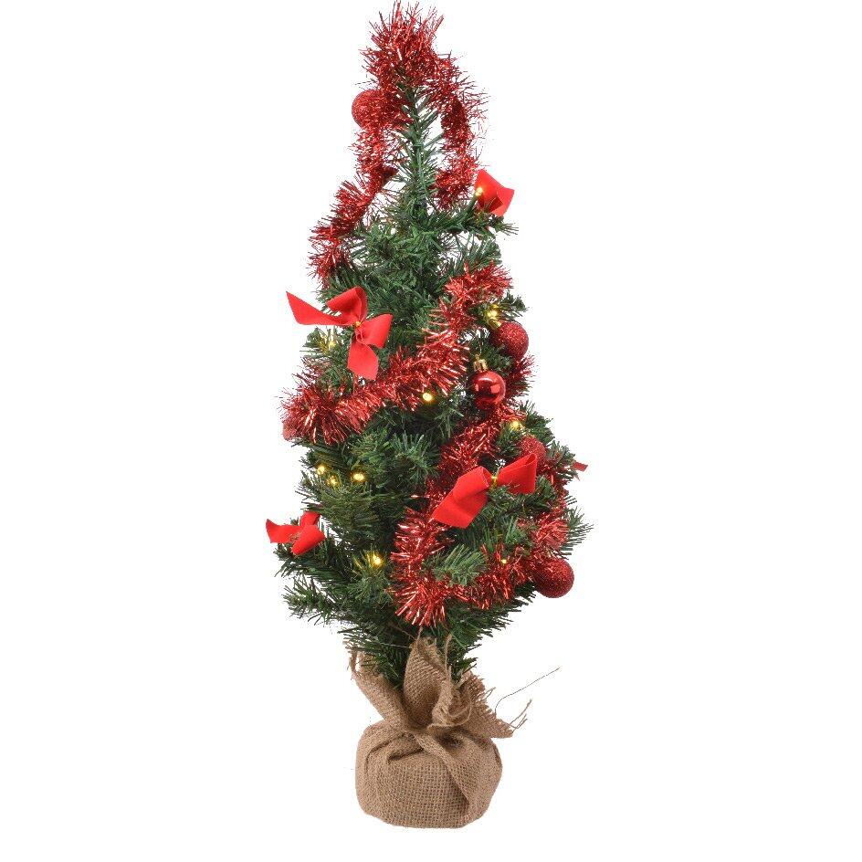 Künstlicher Weihnachtsbaum mit Beleuchtung geschmückt Rot H60 cm Warmweiß 1