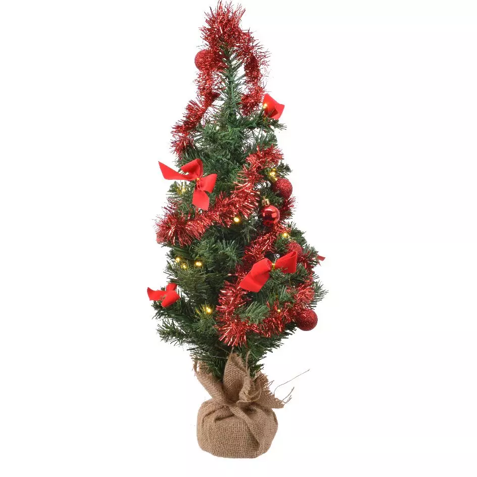 Sapin de Noël artificiel lumineux Decoré rouge H60 cm Blanc chaud 1