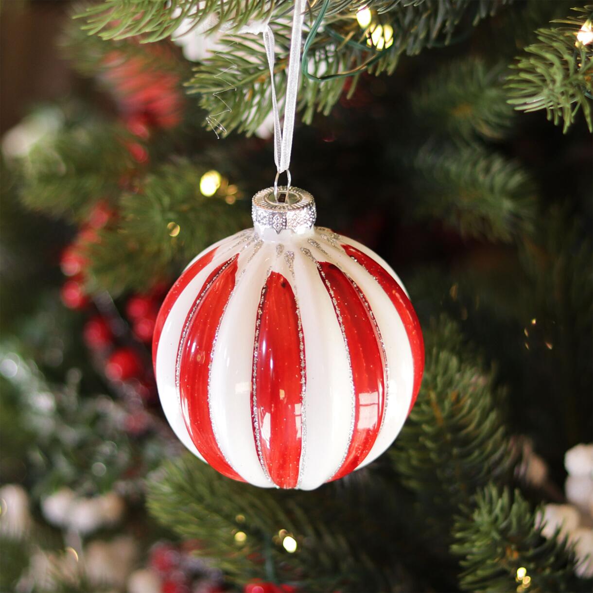 Lotto di 3 palline di Natale di vetro (D80 mm) Foresta Rosso 1
