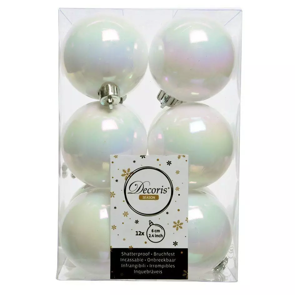 Lote de 12 bolas de Navidad (D60 mm) Alpine Blanco irisado 1