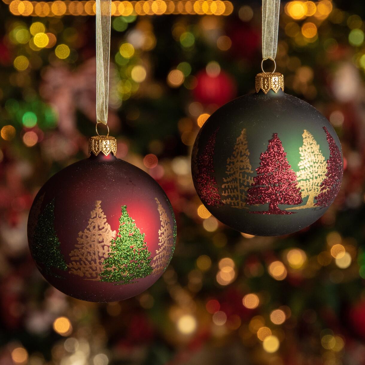 Set van 6 kerstballen (D80 mm) en verre Forêt colorée dennengroen 1