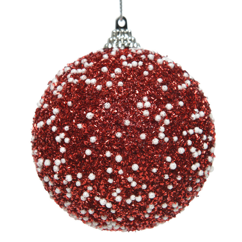 Lote de 12 bolas de Navidad (D80 mm) strass lentejuelas Rojo 1