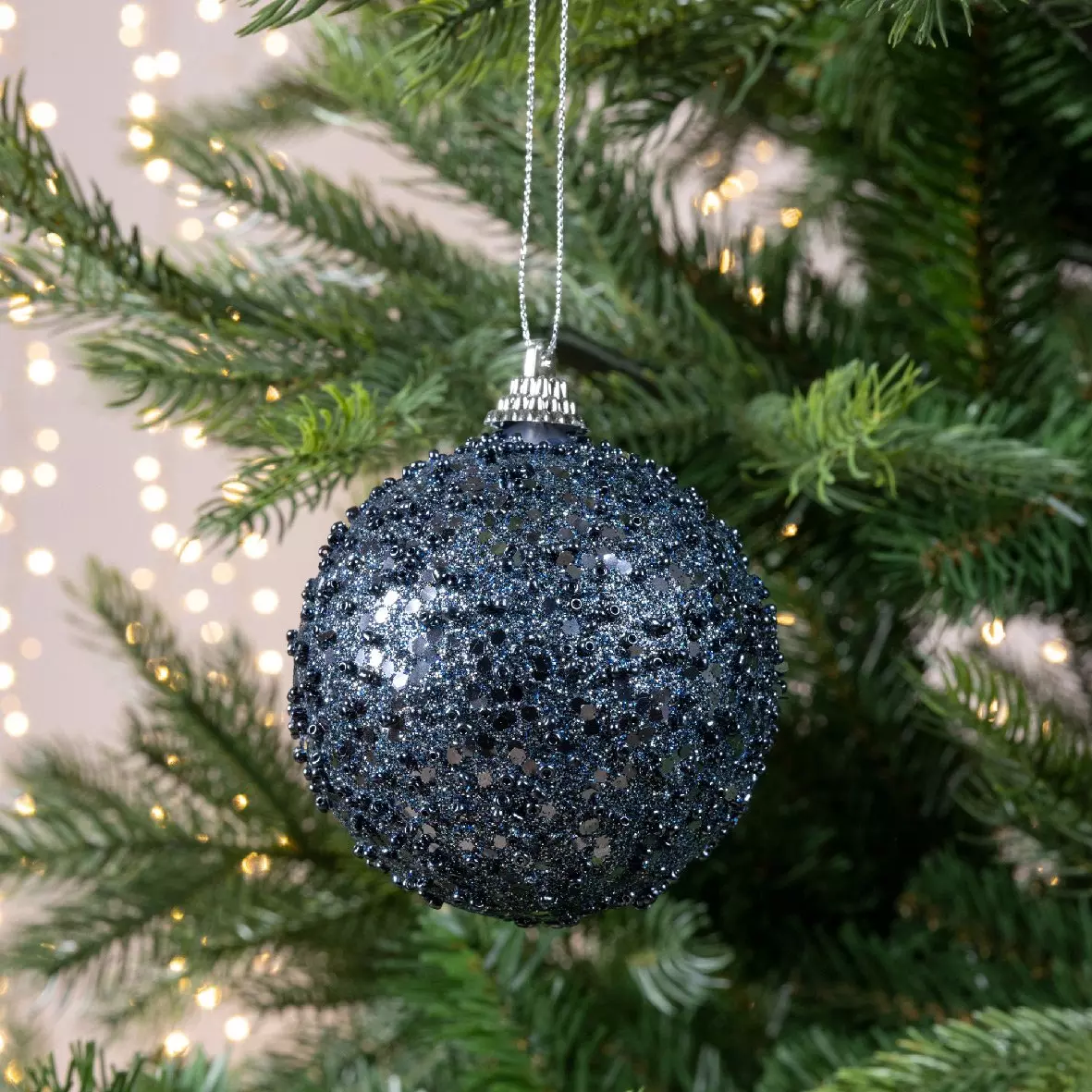 Lot de 12 boules de Noël (D80 mm) strass pailletés Bleu nuit 1