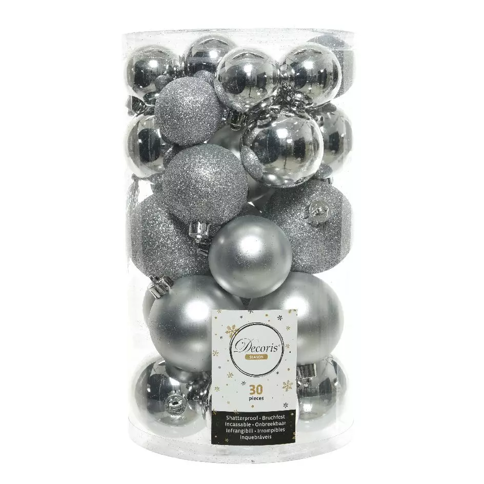 Set van 30 kerstballen divers Alpine zilver 1