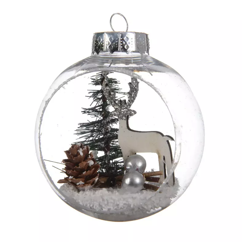 Lote de 3 bolas de Navidad transparentes (D80 mm) Reno 1