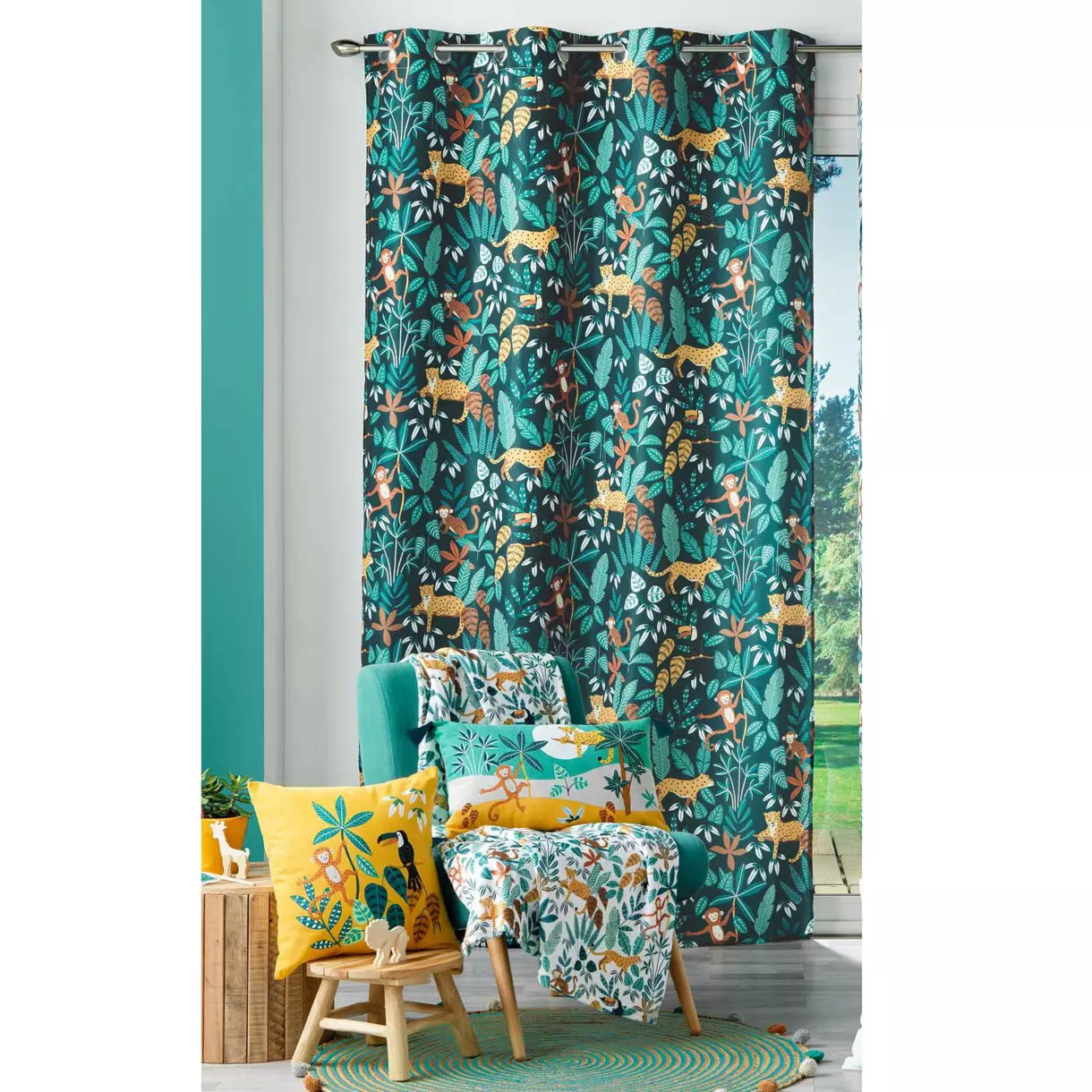 Cortina Semi-opaca (140 x 260 cm) Jungle story Azul 1
