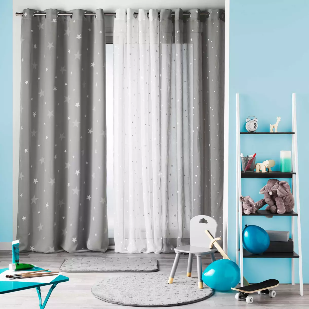 Voilage phosphorescent enfant (140 x 240 cm) Fluo night Gris 1