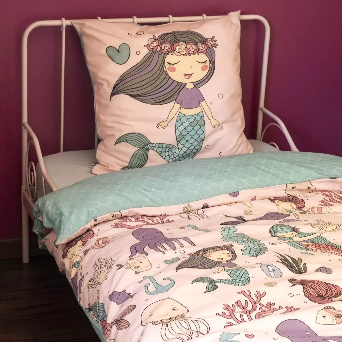 Funda nórdica y una funda de almohada de algodón (140 cm) Maeria Rosa 1