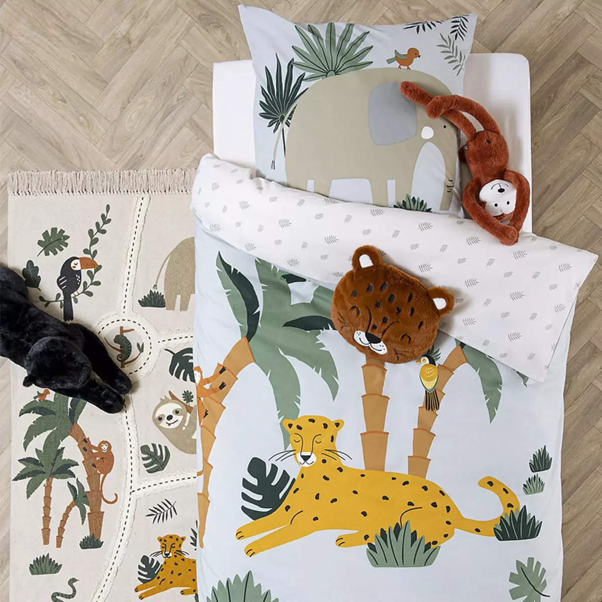 Dekbedovertrek en 1 kussensloop katoen (140 cm) Jungle Blauw 1
