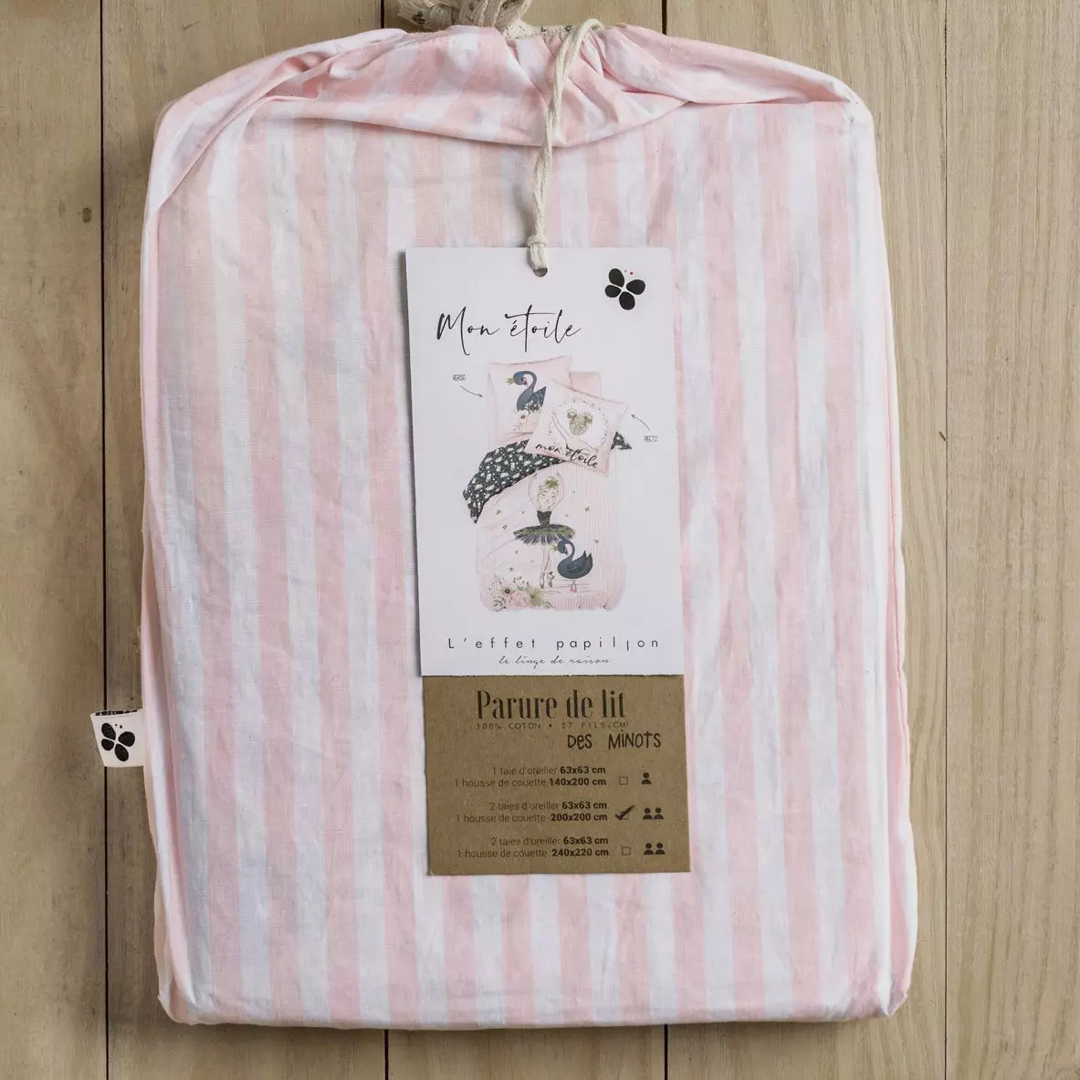 Housse de couette et deux taies enfant coton (200 cm) Mon étoile Rose 6
