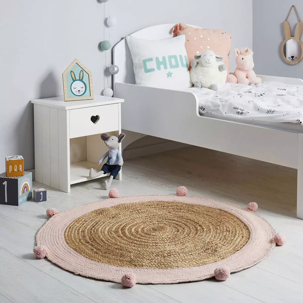 Tapis jute enfant (100 cm) Léa Rose
