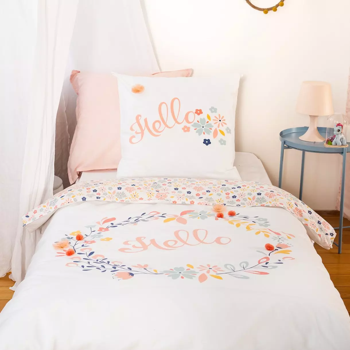 Housse de couette et une taie enfant coton (140 cm) Hello Rose 1