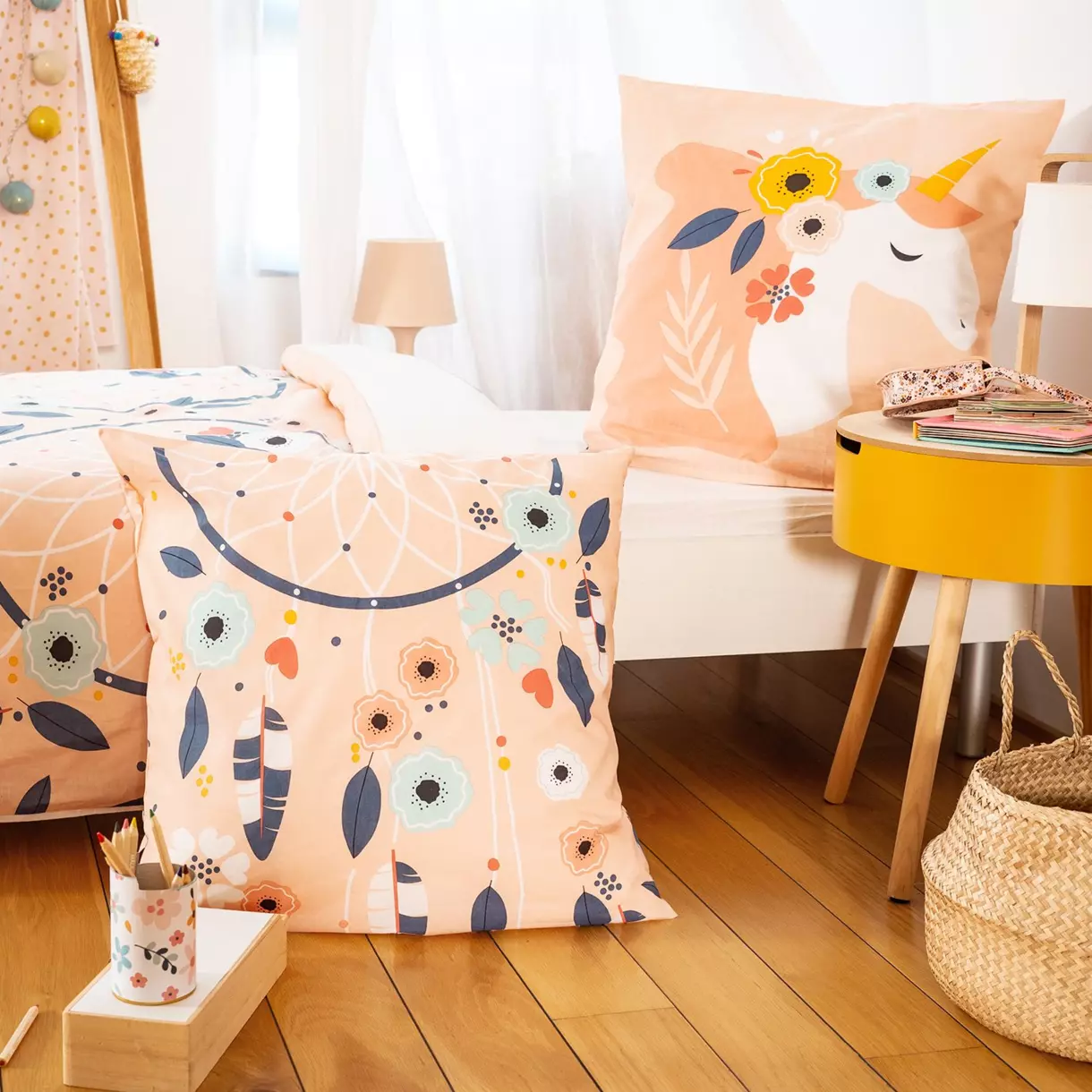 Funda nórdica y una funda de almohada de algodón (140 cm) Prunellia Rosa 6