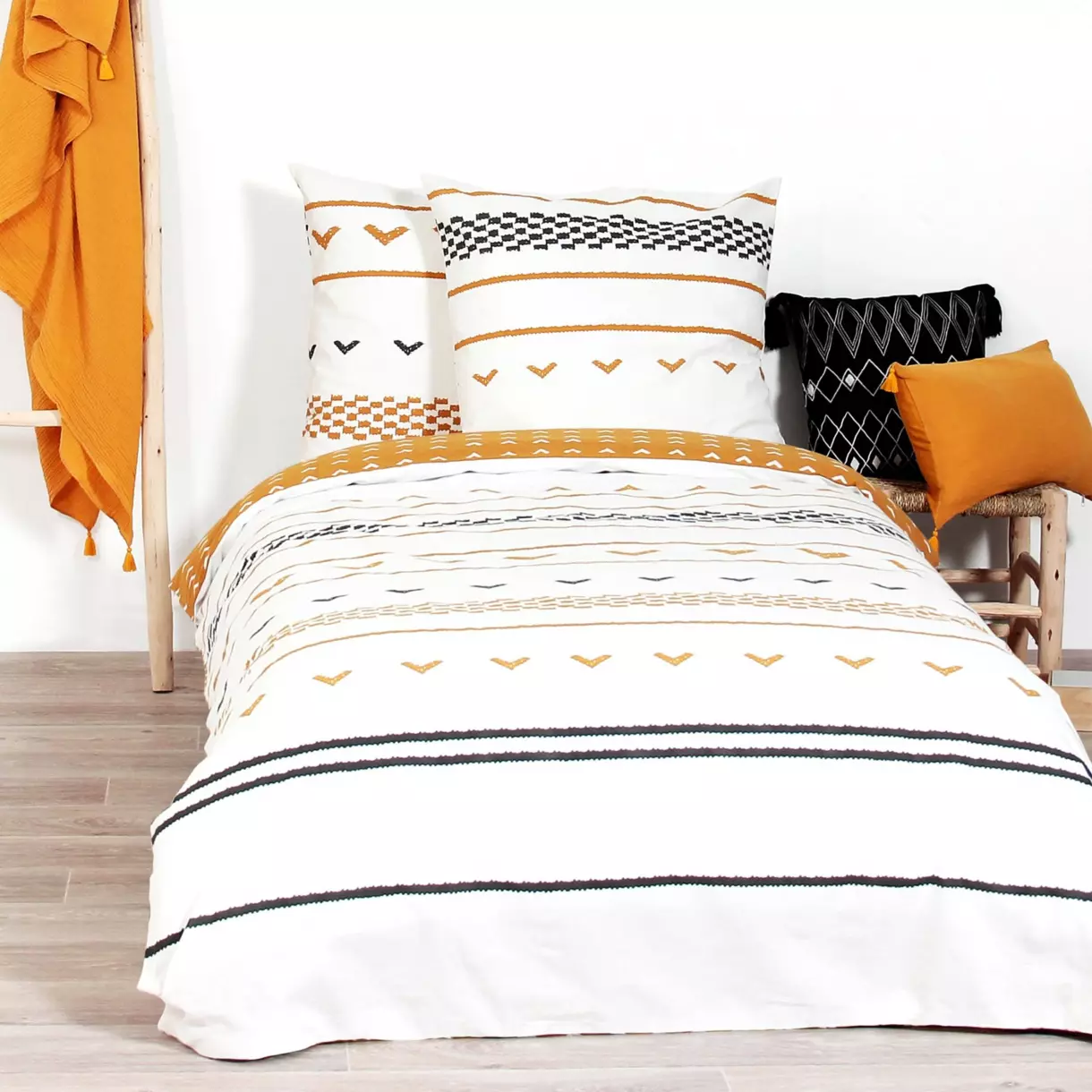Housse de couette et une taie enfant coton bio (140 cm) Tapisset Jaune moutarde 1