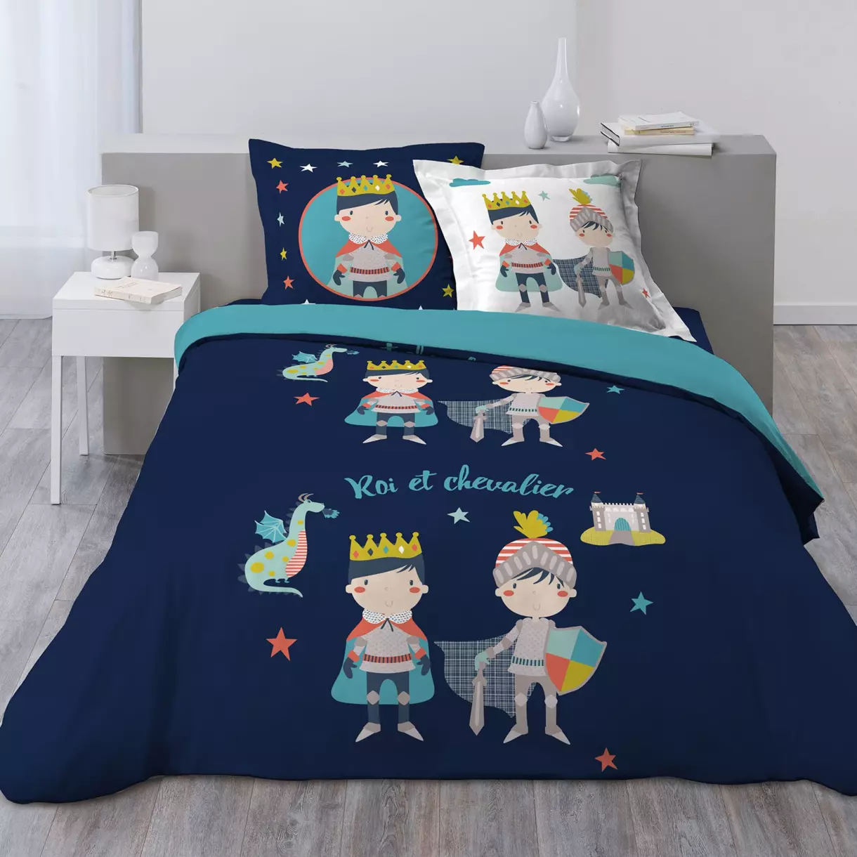 Funda nórdica y dos fundas de almohada de algodón (200 cm) Clovis Azul 1