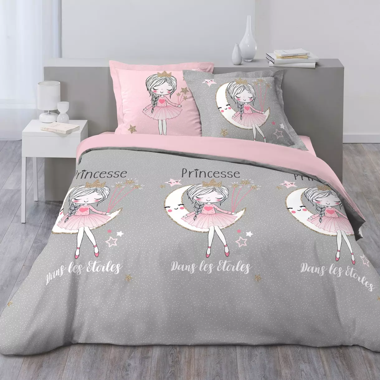 Funda nórdica y dos fundas de almohada de algodón (200 cm) Princesse Etoile Grise  1