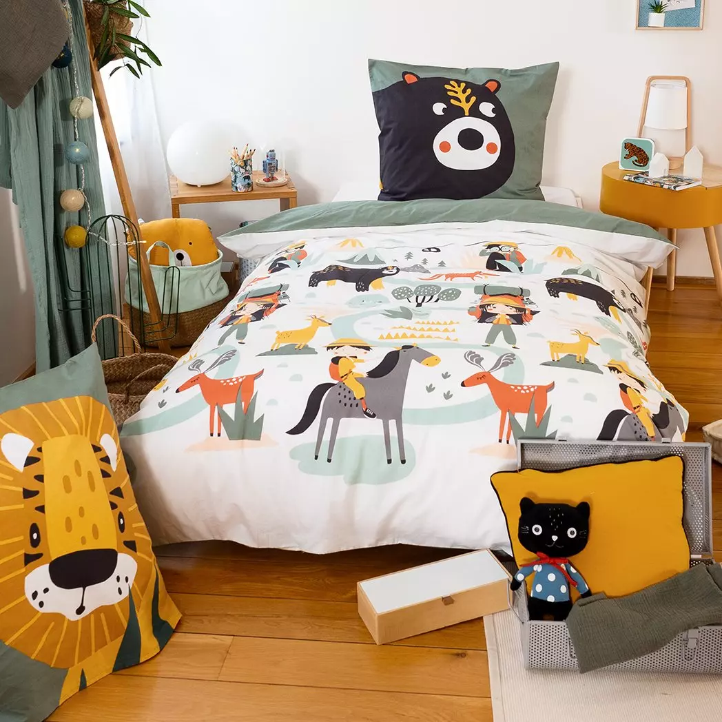 Housse de couette et une taie enfant coton (140 cm) Promenade Multicolore 1