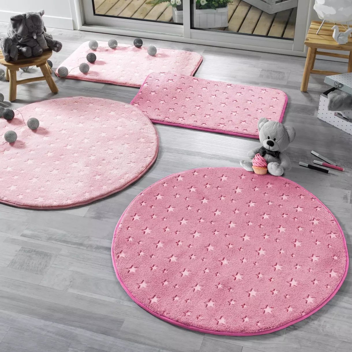 Alfombra redonda fosforescente (90 cm) Fluo Night Rosa fuchsia 1