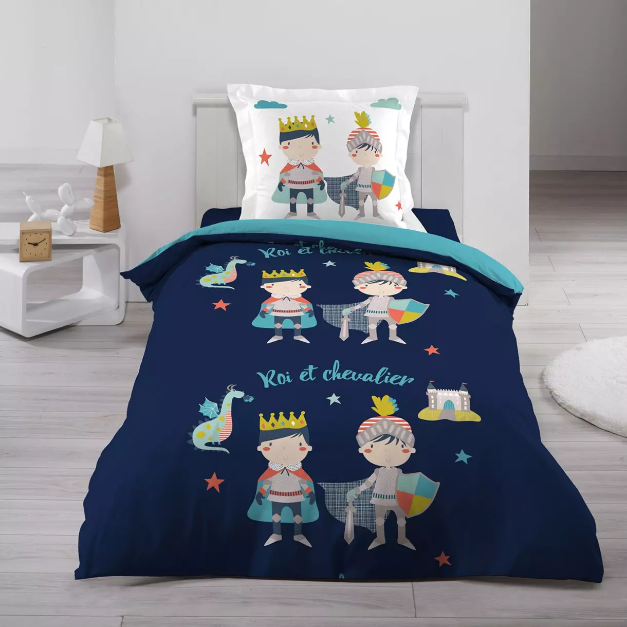 Housse de couette et une taie coton (140 cm) Clovis Bleue 1