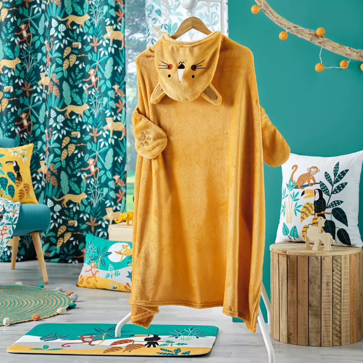 Plaid à capuche enfant (120 cm) Leopard Jaune 1