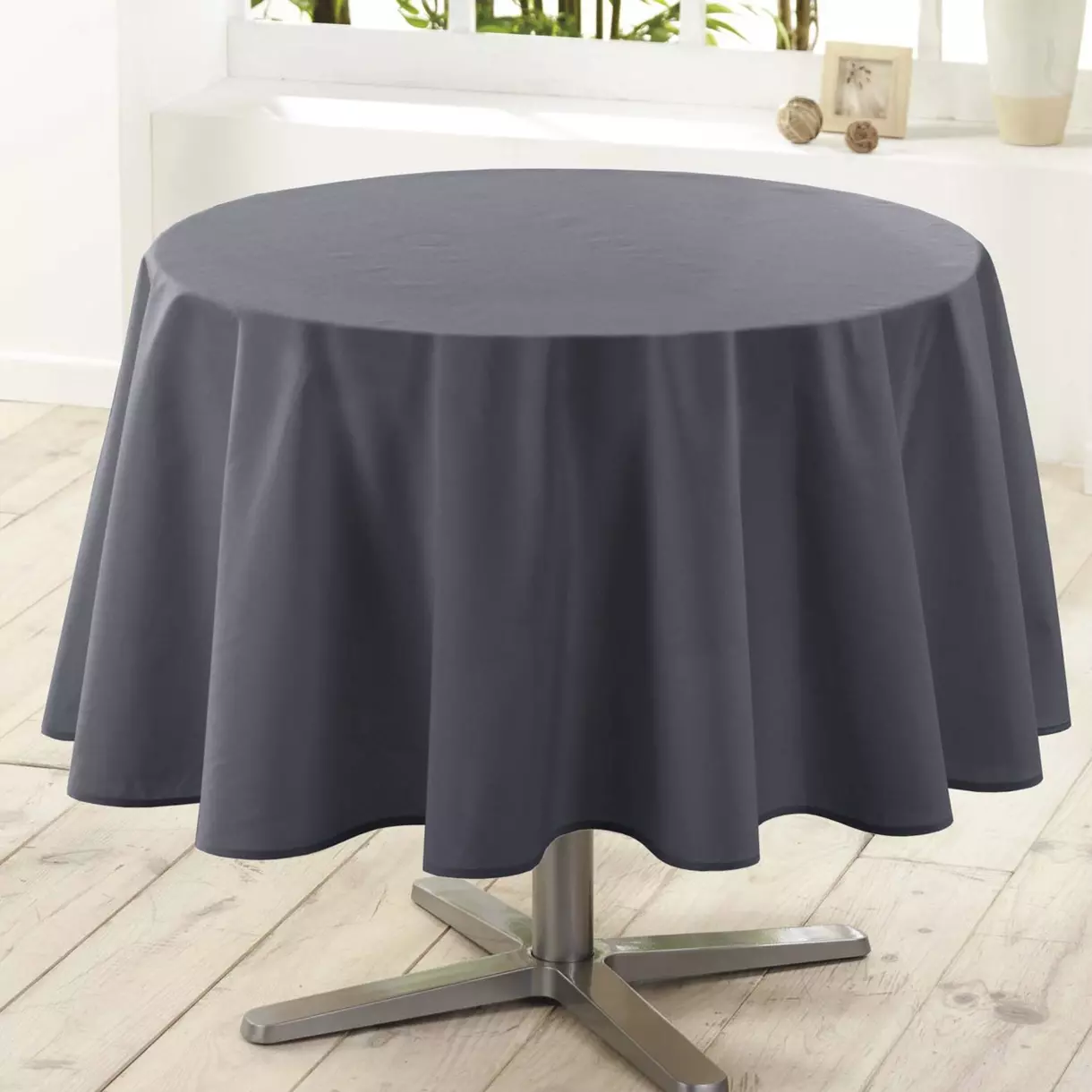 Mantel redondo anti mancha (D180 cm) Esencial Gris hormigón 1