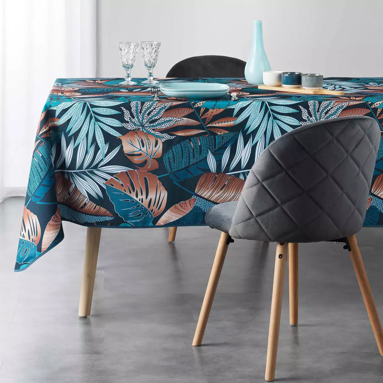 Mantel rectangular antimancha (L240 cm) Alianor Azul 1