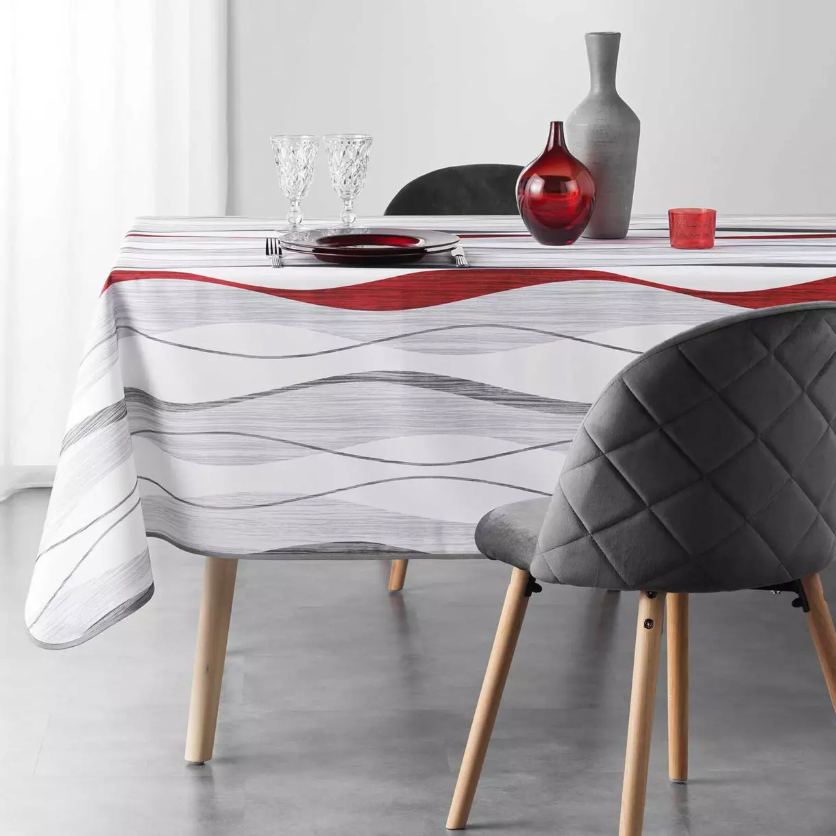 Mantel rectangular antimancha (L240 cm) Ondulys Rojo 1
