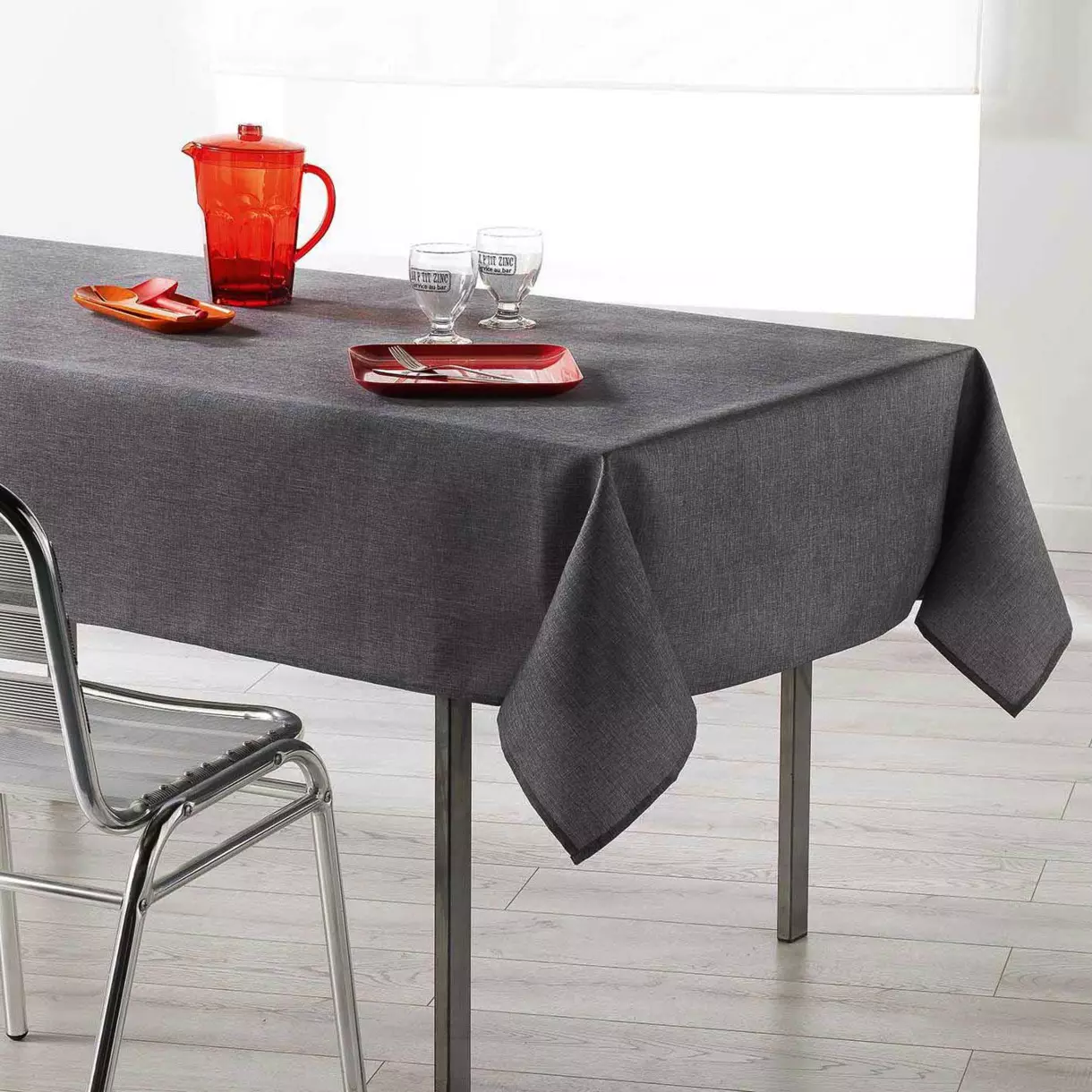 Nappe rectangulaire enduite (L250 cm) Newton Gris anthracite 1