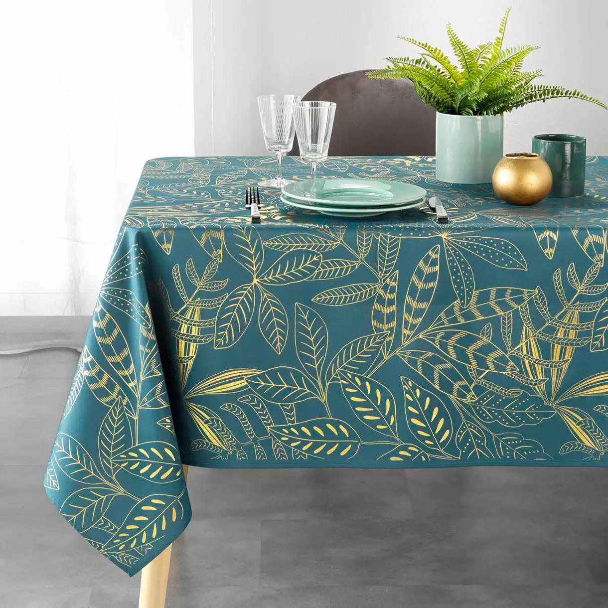 Mantel rectangular (L240 cm) Belflor Verde esmeralda 1
