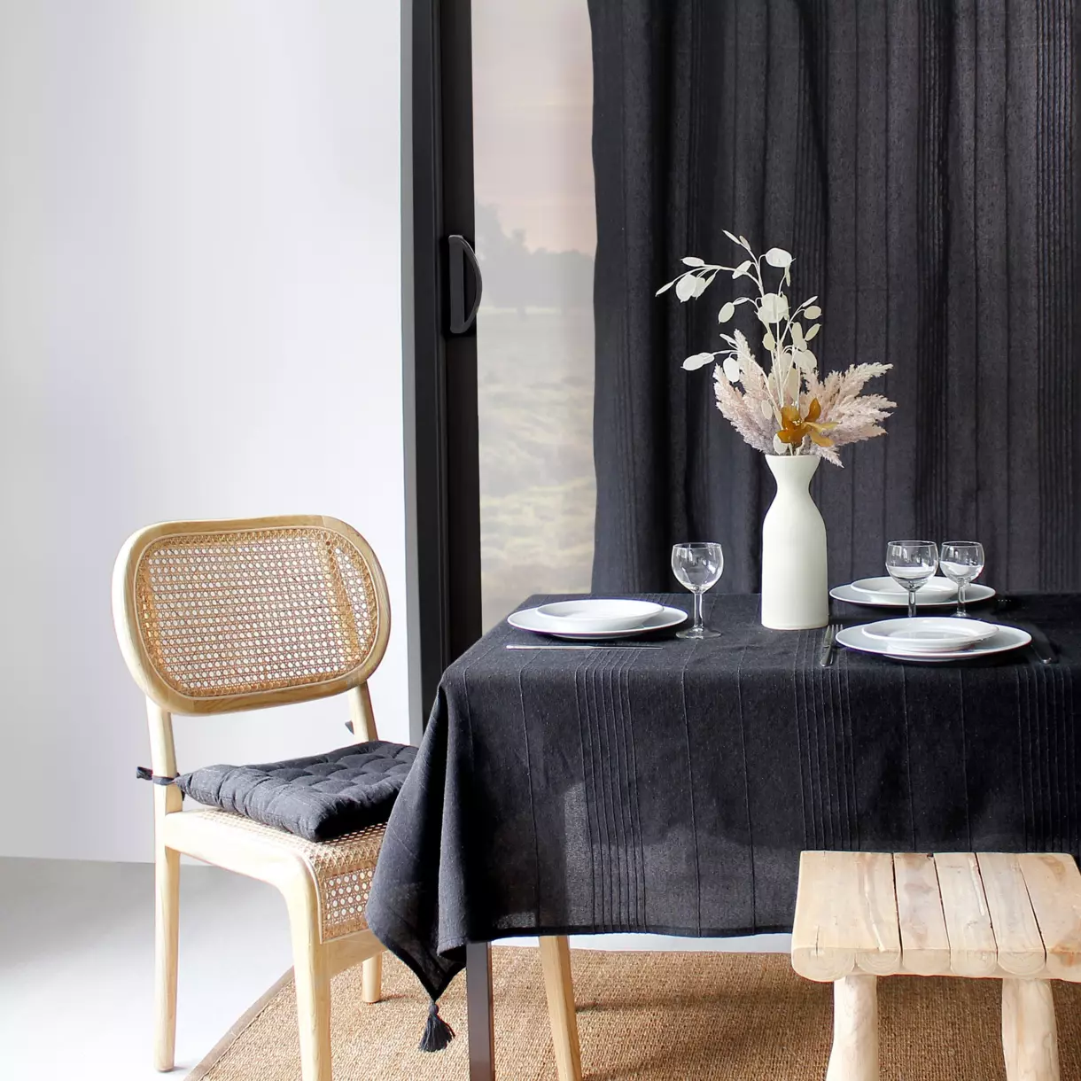Nappe rectangulaire coton recyclé (L240 cm) Bombay Gris anthracite 1