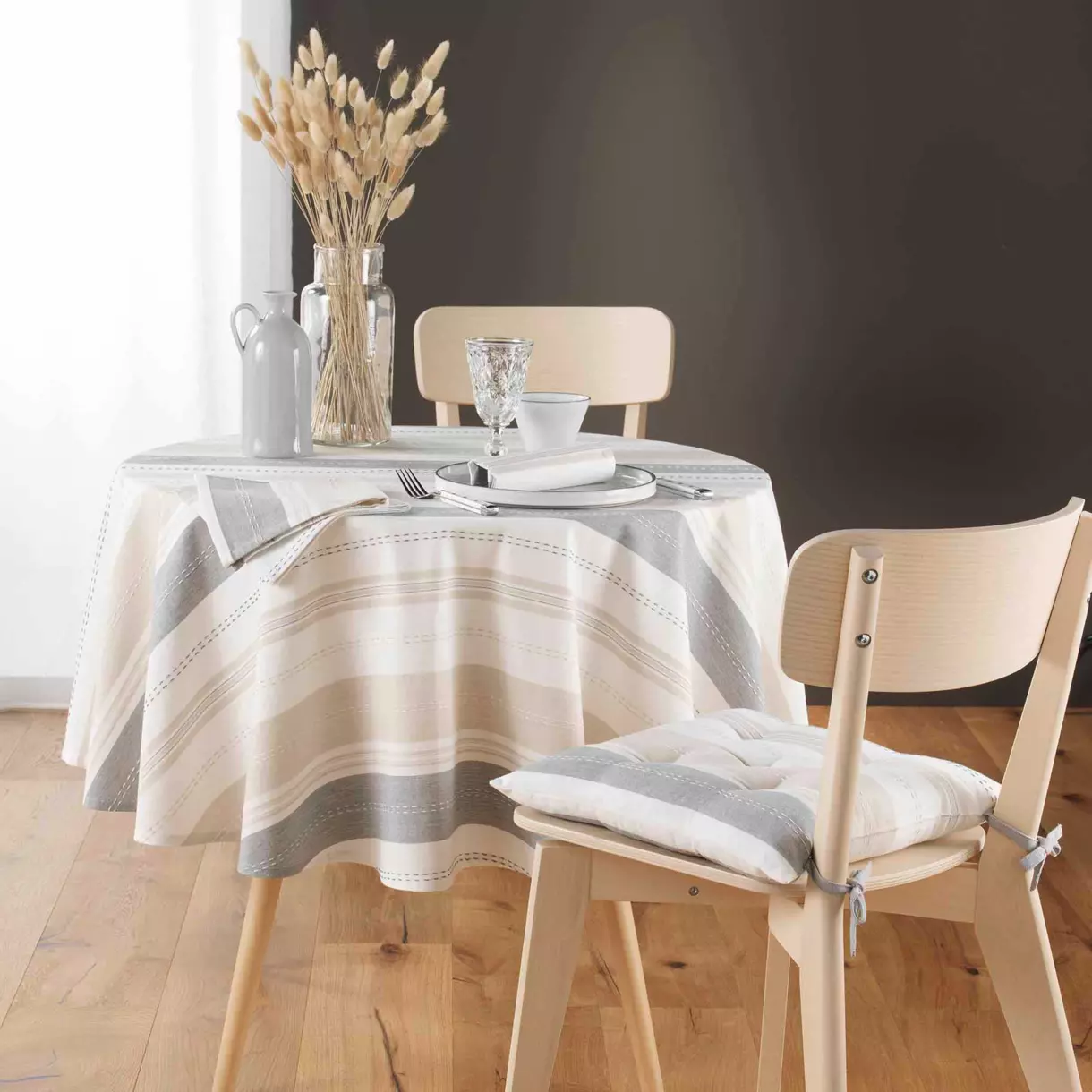 Nappe ronde coton recyclé (D180 cm) Andria Beige 1