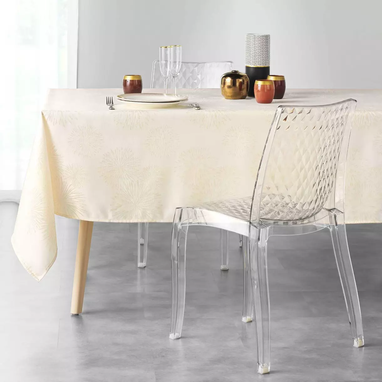 Mantel rectangular (L240 cm) Artifice Crudo y dorado  1