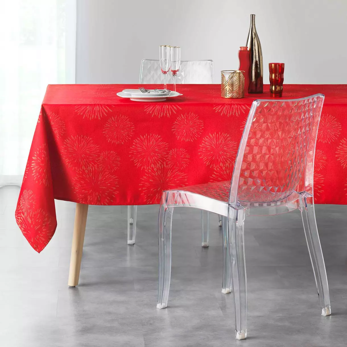 Nappe rectangulaire (L300 cm) Artifice Rouge et or 1