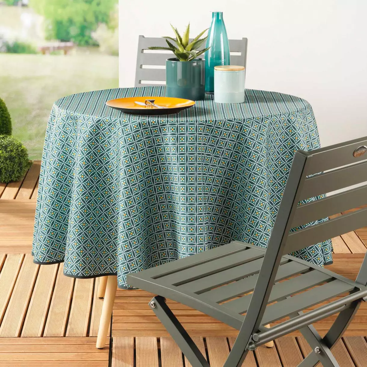 Nappe ronde anti tache (D180 cm) Havana Vert kaki 1