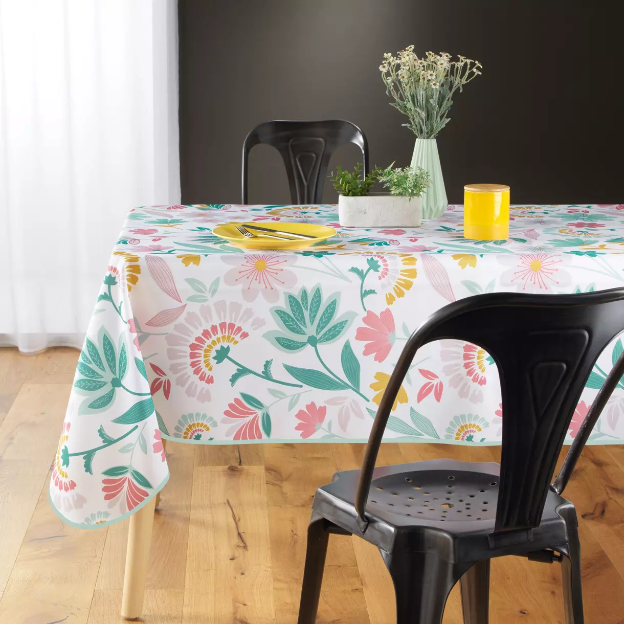 Nappe rectangulaire anti-taches (L240 cm) Indiana Jaune  1