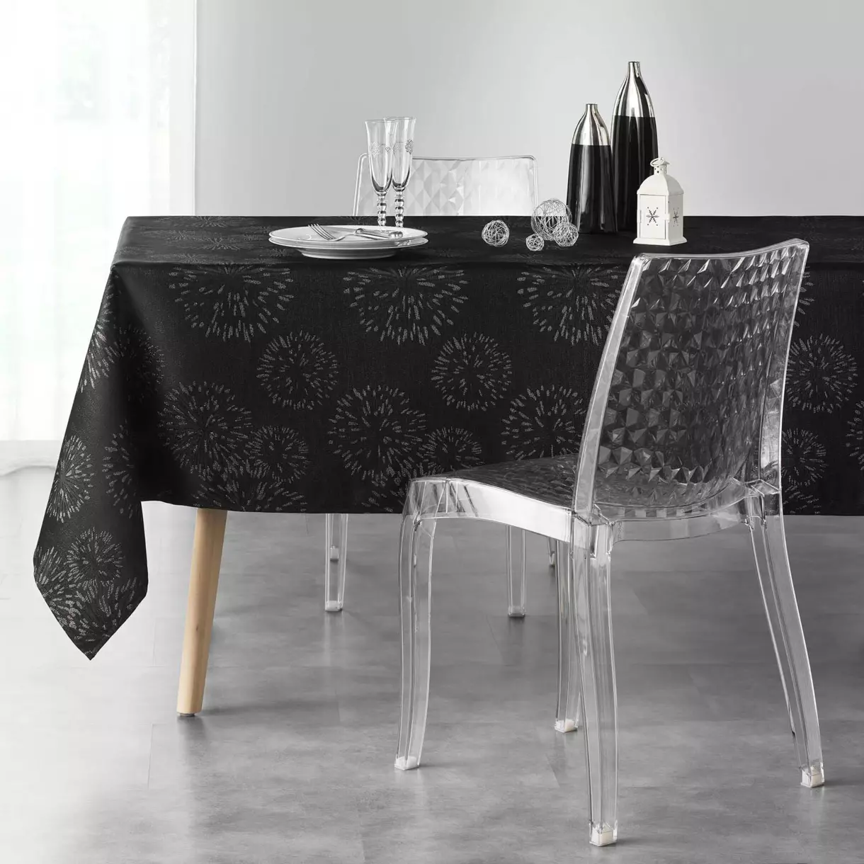Mantel rectangular (L240 cm) Artifice Negro y plata  1