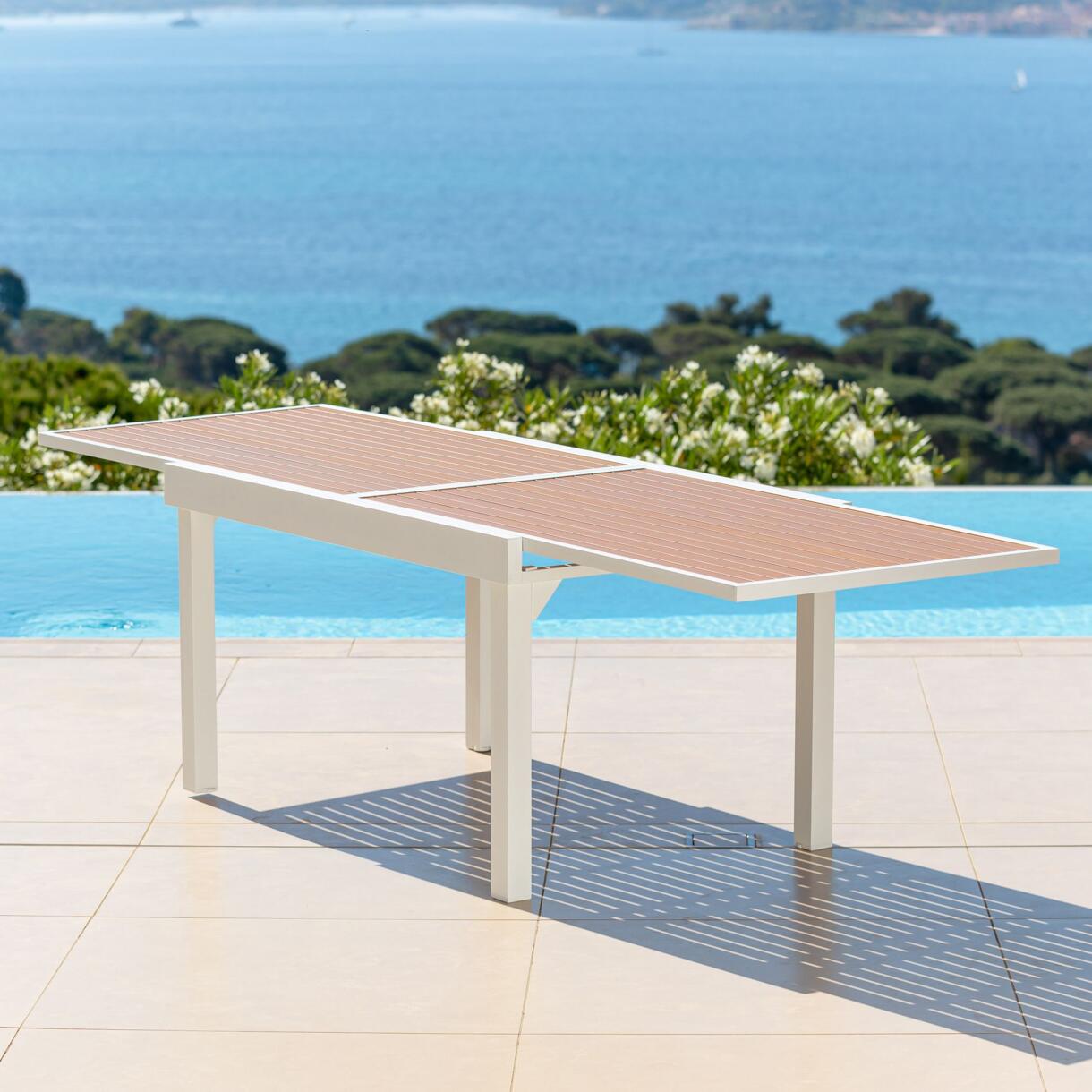Table de jardin extensible 10 places Aluminium effet bois Murano (270 x 90 cm) - Blanche 6