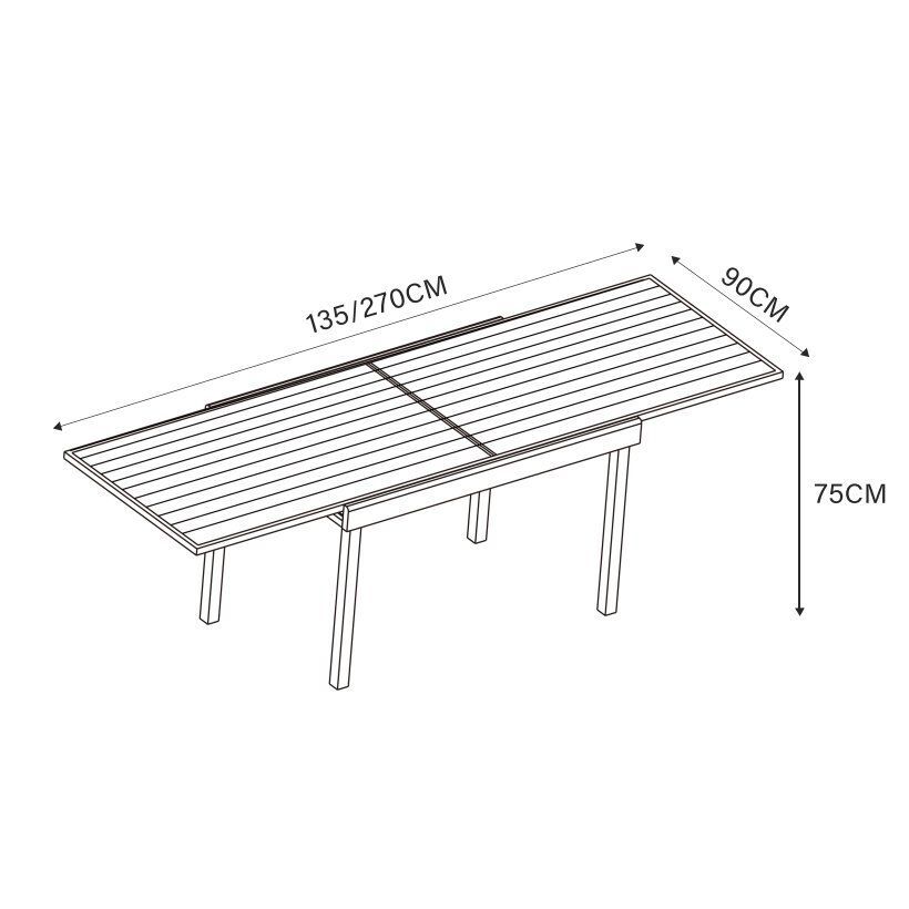Tavolo da giardino rettangolare allungabile 10 posti Alluminio  Murano (270 x 90 cm) - Grigio antracite 7