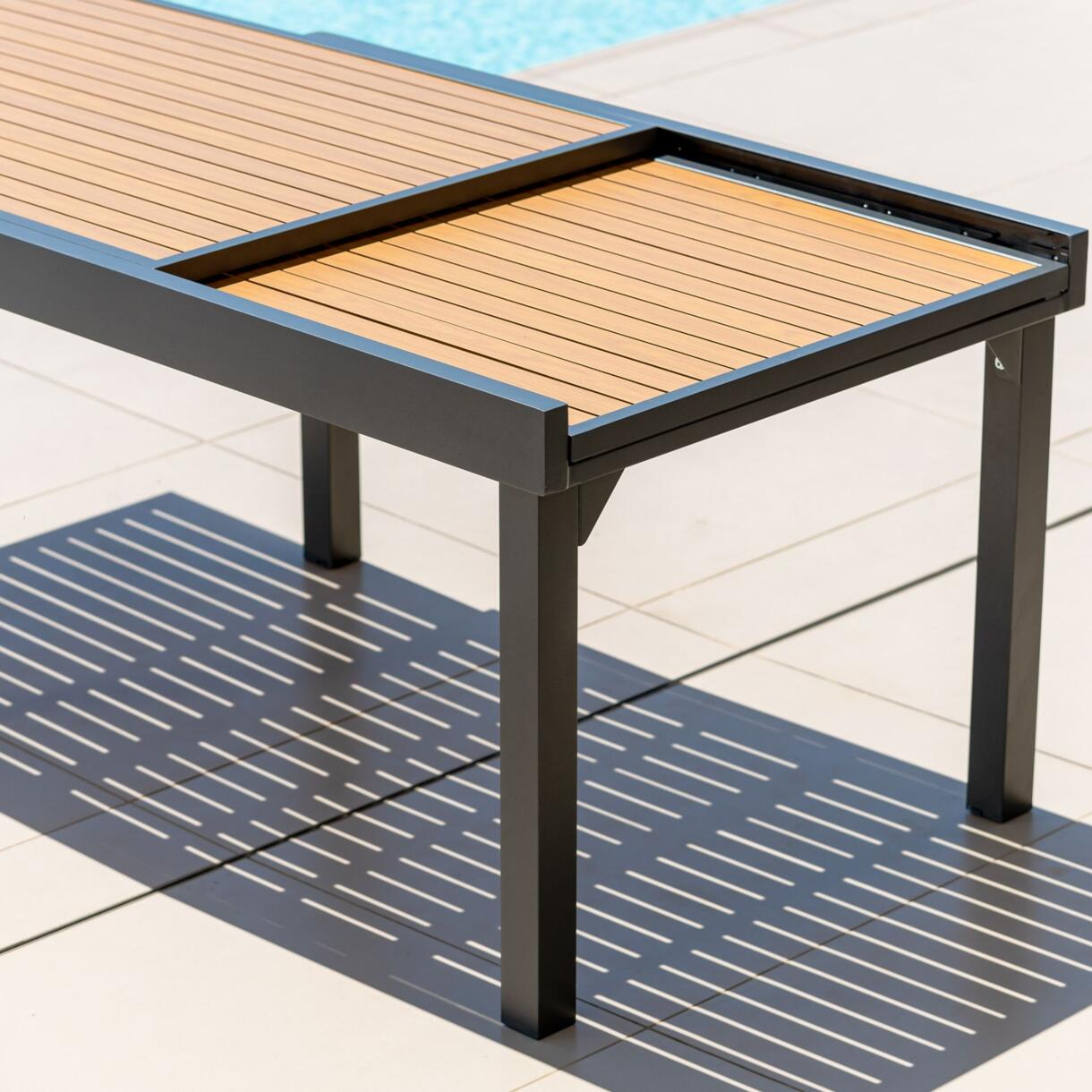 Gartentisch ausziehbar Murano Aluminium mit Holz-Optik (bis zu 10 Pers.) - Anthrazitgrau 6