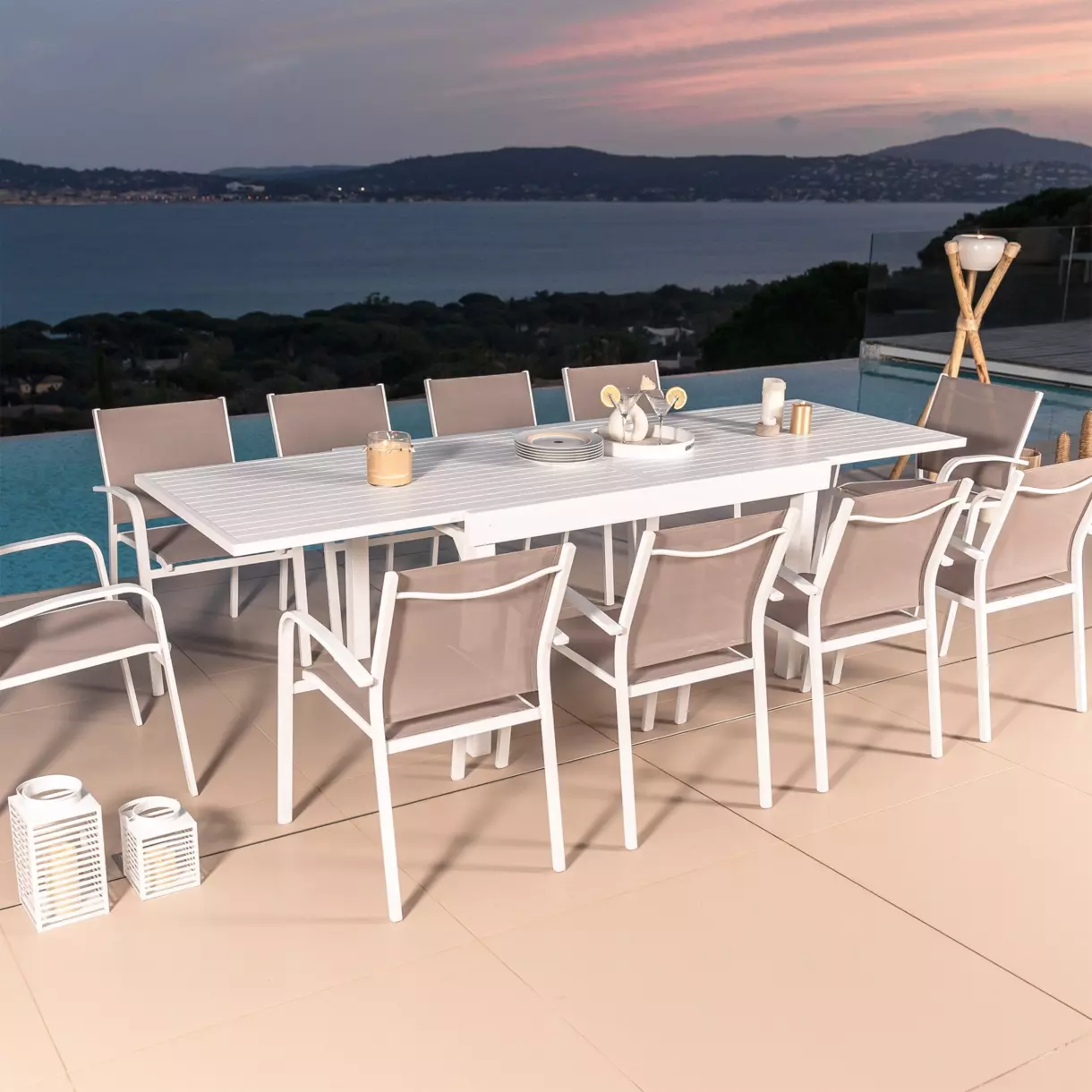 Rechteckiger Gartentisch ausziehbar Murano Aluminium (Bis zu 10 Pers.) - Weiß 6