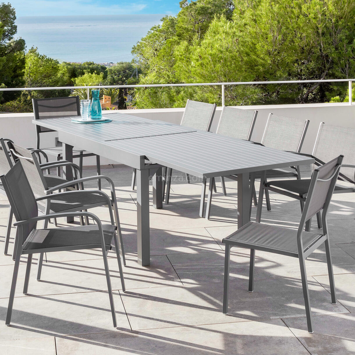 Mesa de jardín rectangular extensible Aluminio Murano (Hasta 10 pers.) - Gris pizarra 1
