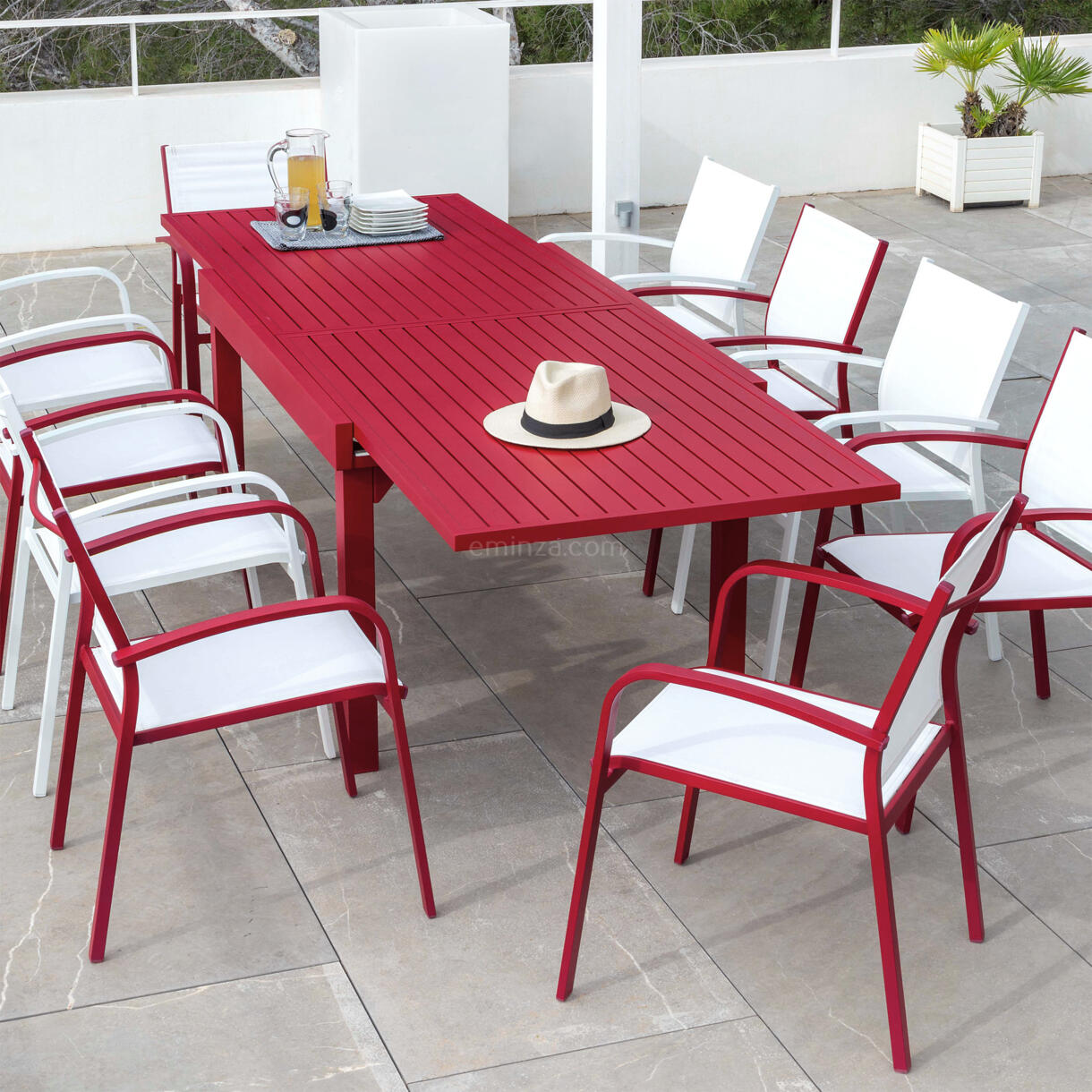 Mesa de jardín rectangular extensible Aluminio Murano (Hasta 12 pers.) - Rojo 6