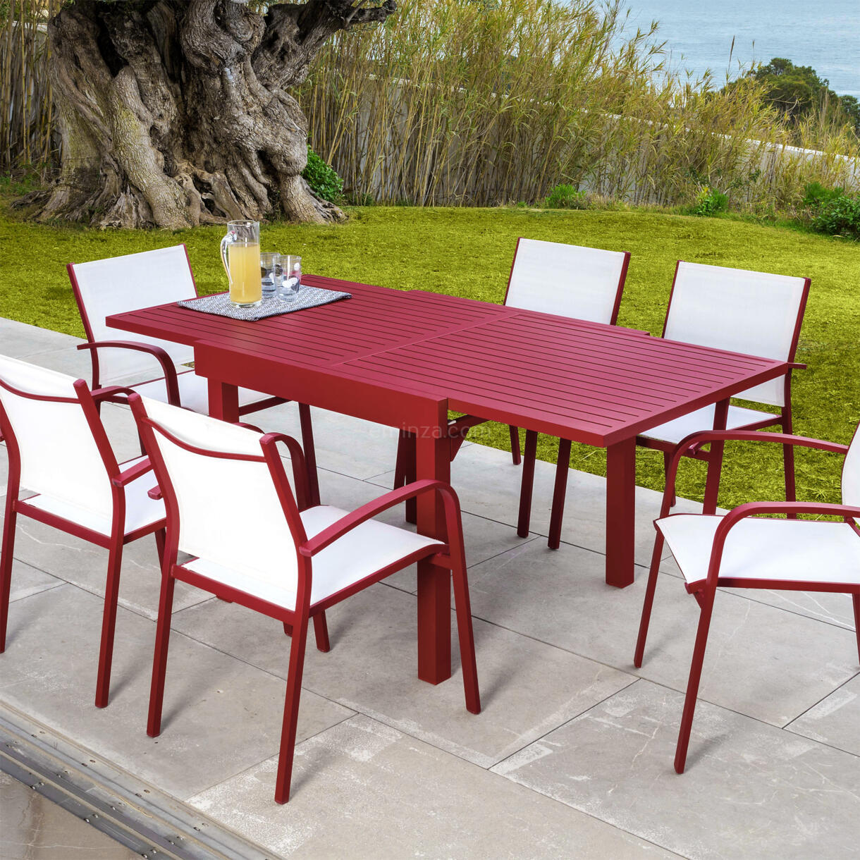 Tavolo da giardino allungabile 8 posti Alluminio Murano (180 x 90 cm) - Rosso 1